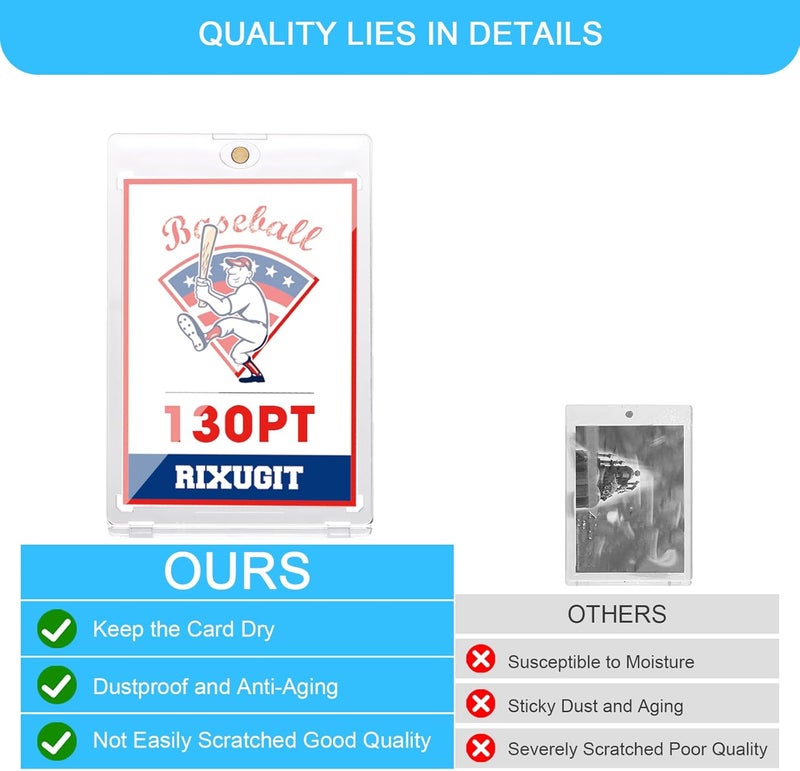RIXUGIT 130pt Magnetic Card-Holders for Trading Cards - 15-Pack One Touch Card Case with Stronger Magnet, UV Protection， Card Protectors Hard Plastic, Card Sleeves Display Case for Baseball Card Sports Cards - Image 4
